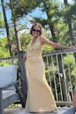 Grace Gold Knit Ruched Halter Maxi Dress