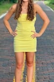 Worn for Homecoming. The length was short without being too short. The corset was very flattering. And it stayed up well for a strapless dress. Yellow was not see through, which is sometimes hard to find. And this color was very flattering even on more fair skin! 10/10! - Katie M.