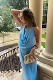 Piper Light Blue Cowl-Front Maxi Dress
