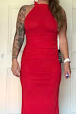 Audra Red Mesh Mock Neck Bodycon Midi Dress