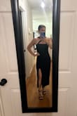 This dress was perfect for the wedding I attended. The fabric felt expensive. I am very petite and usually wear a small. I probably could have sized down to an XS. It was a little big in the bust area. The slit was also perfection. - Rae L.