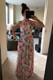 The only difference is that the photo on the website shows the dress to read more "pink", where in person, he other colors are also very visible, which takes away from the "pink floral" look that I was attracted to. Beautiful dress, weight and quality! Re-ordering in the solid Navy color instead. - Sarah P.