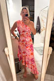 Divinely Blooming Pink Multi Floral One-Shoulder Midi Dress