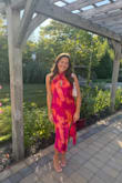 Beyond Classy Pink Multi Abstract Print Satin Halter Midi Dress