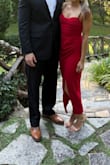Always Turning Heads Red Bustier Tulip Midi Dress