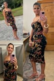 Date Night Beauty Dark Green Floral Print Mesh Ruched Midi Dress