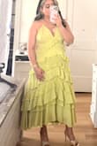 Melena Chartreuse Ruffled Lace Midi Dress