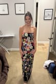Macario Black Multi 3D Floral Embroidered Strapless Maxi Dress