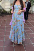 Alandria Light Blue Floral Drop Waist Maxi Dress