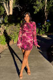 Jaleen Plum Floral Jacquard Bell Sleeve Mini Dress