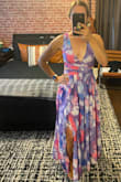Elisanna Purple Multi Floral Lace-Up Midi Dress