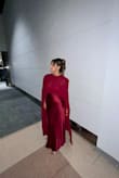 Cavana Burgundy Satin Cape Maxi Dress
