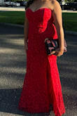 Romantic Beauty Red Floral Embroidered Strapless Maxi Dress