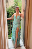 Angele Mint Blue Sequin Embroidered Tiered Maxi Dress
