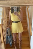 Classic Elegance Yellow Chiffon Sleeveless Mock Neck Mini Dress