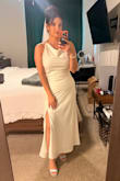 Elynne White Satin Cowl Neck Midi Dress