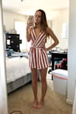 I just got this romper in the mail last weekend and wore it the day I got it! It's  super cute and I got a ton of compliments. I have a small chest so it was a little loose on top for me but I just safety pinned it and it looked fine. - Anne S.