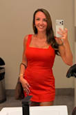 Love this set! Super flattering through the bust and waist, and the square neckline is so good. The colors are gorgeous (warm red-orange and marigold) and look amazing with a tan. It is definitely short, but still felt polished and feminine rather than too revealing. I'm fuller busted and was pleasantly surprised by the fit. Such a good dinner/date-night dress. - Tana K.