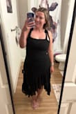 Tamryn Black Asymmetrical Ruffled Midi Dress