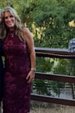 Taylin Berry Red Floral Applique Backless Midi Dress