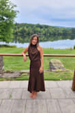 I wore this to a wedding on a lake - not super formal. The dress was so comfortable and I received so many compliments. So many people asked where it was from and said they were going to get it. I got it in the brown and it we perfect for fall. I want to order in another color but I don't have any events coming up... - Cristina V.