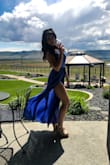 I bought this dress for a wine tasting event and it worked perfectly! There was a slight breeze and the movement it created in the dress was gorgeous. It is extremely low cut and the slit is quite high, so if you are self conscious or going to a more conservative event it may not be for you.
I did have to wear 4 inch heels with this dress so that the hemline didn't drag.
The dress came quite wrinkled (as stated in other reviews) but I was able to steam it and they came out quickly,
Overall, I am quite happy with this purchase. - Alexandria H.
