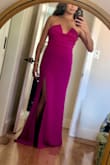 This dress was so comfortable and flattering, I received several compliments. It was very long, after wearing my 3 heels it did still glide a bit on the ground. The top part where it Vs was a little flimsy though and didn't sit properly, the material flopped forward/down. I wish it was more structured with boning. I had to get double sided body tape. Other than that, I was happy with my purchase. - Maria C.