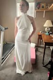I love this dress. It just needs to be hemmed. I love it so much that I was considering making this a second dress for my wedding reception, but I decided against having a second dress! Can't wait to wear it for the rehearsal dinner. It reminds me of Meghan Markle's second dress. - Rachael L.