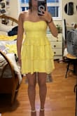 Sweet Perception Light Yellow Lace Strapless Tiered Mini Dress