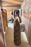 If you want a lot of compliments, THIS IS YOUR SIGN TO GET THIS DRESS!!!!!!! I had the opportunity to wear this dress as a wedding guest, and boy, a lot of people were in love. I personally loved it as well, and it fit well into the theme. This dress is on the longer side. I'm 5'6 and wore some pretty tall heels but still had fabric that went past my shoes, which made me carry from me not eating it. There is an extra lining on the inside that covers from it not being too see-through, so I'd be very cautious with the size. I usually would get a medium, and it would've been too tight for me, so I got it in a large, and the inside lining fit perfectly. Overall, this was very flowy and beautiful material. - Stephany V.