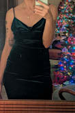 I wore this to the Nutcracker ballet and got compliments on the color. The green is really pretty and the dress is comfortable. I recommend wearing a sticky bra as it is lower in the back for a regular one. - Holly R.