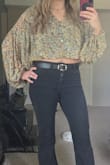 Material is thin and flowy. Easy to dress up or casual! - Amy M.