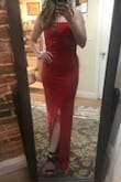 So happy I listened to other reviews. I am a true size small at lulus and I ordered a medium in this dress. It fits like a glove! Tight enough to hug my body, but loose enough to still have some room to feel comfortable. Love the slit and the length is perfect with my 3-4 inch heels, will not have to get it hemmed. Can't wait to wear it to a black tie wedding in July! - Madison G.