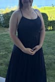 I bought a size XL per my waist/bust/hip measurements. The waist was too large, I could fit my fist in the gap formed at the zipper, but the bust fit (36 DD). So I sized down to a L, the waist fit perfectly but the bust was too small, I was popping out the side. Both sizes were very very long, 5-6 even with 3 heels. Overall, it's cute and flattering, I like the texture of the top layer and the slit, but the fit is just strange. - Emily H.
