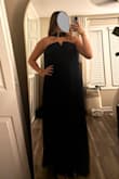 Super cute strapless dress with an adorable neck scarf. It fits me great and I'm pretty flat-chested, it didn't fall down. I would consider purchasing in other colors for other events. - Jayna G.