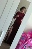 I absolutely loved the dress the only downside is that the top bends when you move your arms and don't stand straight up. The dress also picks up dust since it is velvet but it looks super elegant and the back is gorgeous! - Christy K.