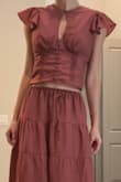 Owens Rust Brown Keyhole Button-Front Top