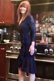 This dress is beautiful. I went with Medium and the fit is perfect. The lace is super soft as others have described. I'll be wearing it to my sons wedding! Love that I didn't have to go broke buying a dress. It look looks expensive. No one will even know that I paid less than $100 for it. - Pamela A.