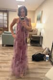 This dress was gorgeous on! I got so many compliments on it; it's very flattering, and you do not need a necklace because the dress is already beautiful. Buy the dress! I usually wear small; I did size down to XS so I didn't have to wear a bra. - Trisha S.