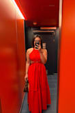 The fabric is okay, and definitely not nice enough for the price. I got a Shein dress for $9 that has the exact same fabric. BUUUTT the fit of this dress is amazing, and it shows off your waist in the best way possible. The back straps do slide a bit, so I had to keep readjusting them, but I was expecting that already. - Isabella D.