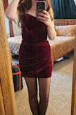 This dress makes me feel gorgeous. I love the structured top and the length of the dress. It's shorter but doesn't look inappropriate on my long legs. - Rachel N.