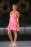 Castoria Pink Pleated Tiered Mini Dress