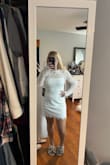 This dress is super cute and comfortable. I bought it to wear to my engagement party. I originally purchased a small and then exchanged it for a medium, which fit much better, as it doesn't stretch much. Very flattering! - Casey M.