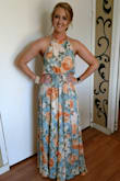 LOVED THIS DRESS!! And I got so many compliments on it! I felt so pretty in the flowy soft fabric. The large fit me perfectly - hips/waist/bust - with the exception that even in 3.5 heels it was almost too long. I carried the front a lot when walking and when I sat it seemed like there were miles of material all around. Even still I wouldn't change a thing, this dress was perfect for a formal spring wedding! - Lauren S.