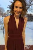 I have worn this dress to multiple weddings and events and each time in a new way. Every time people tell me they love it too. The fabric is high quality in that it is soft and somewhat heavy, so it not only feels comfortable but sits quite nicely on my frame. The fabric holds up to frequent wear, I have not noticed any difference after wearing it so many times. It really is an elegant dress that works for almost any event, be it formal or casual. - Caroline D.