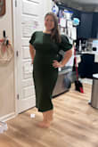 I got this dress to wear to my husband's Christmas party in December, and I was really nervous that it wasn't going to fit me. I do have shapewear, but it fits perfectly. I'm currently trying to lose a couple of pounds, and I've already lost 7 pounds since I bought the dress and still trying to lose my fourth baby weight. But for now, it fits lovely. And I can't wait to wear it. I'll post my now picture and will update with the event picture in December. - Ashley F.