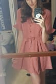 I love this dress. It's so girly and cute. I am the right measurements for xs which I think would have fit also. But the small fits great for me, not tight but not really loose! I tied the bow in front to accent my waist and it's perfect! - Jena B.