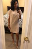 I've been eyeing this dress for forever!!! It looks boxy and it looked like a hospital gown! Also, it's not as pink as pictured! I should've gotten an XS but instead I just exchanged it for another dress (from lulus) I recommend getting a size smaller than what you usually are in dresses! Other than that, it is very good material and super comfy! - Laney