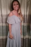 The fabric is light and soft. Dress fits true to size. Very cute and classy. Love the adjustable straps and pockets! - Stephanie D.