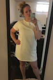 This dress is stunning, I bought it for my bridal showers/events and I love it. My body type is Apple, so it's a bit more form fitting then I'd like but it's still beautiful!
I ordered XL and the tummy area is the only "problem" - Ariel P.
